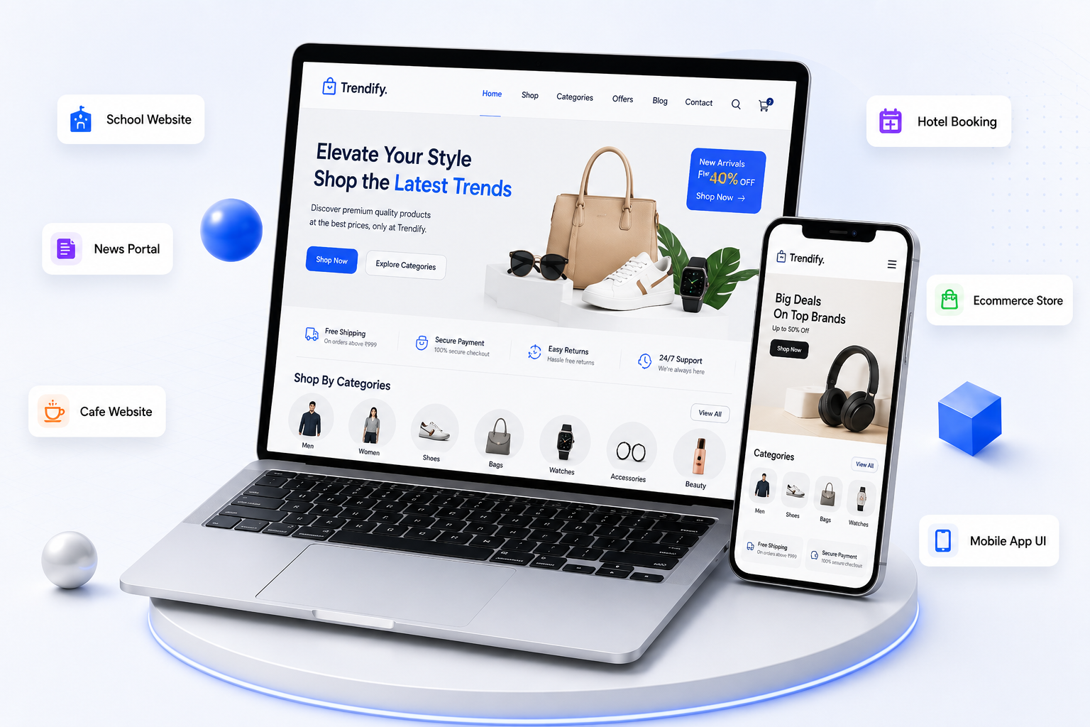 Premium laptop and mobile website mockups for Websites4U